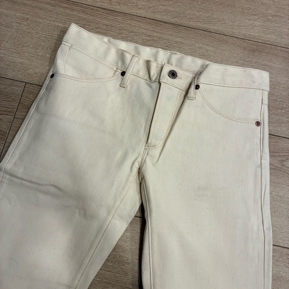 NEW Cone Denim White Cream Speckled Button Fly Straight Leg Jean Women’s Size 32